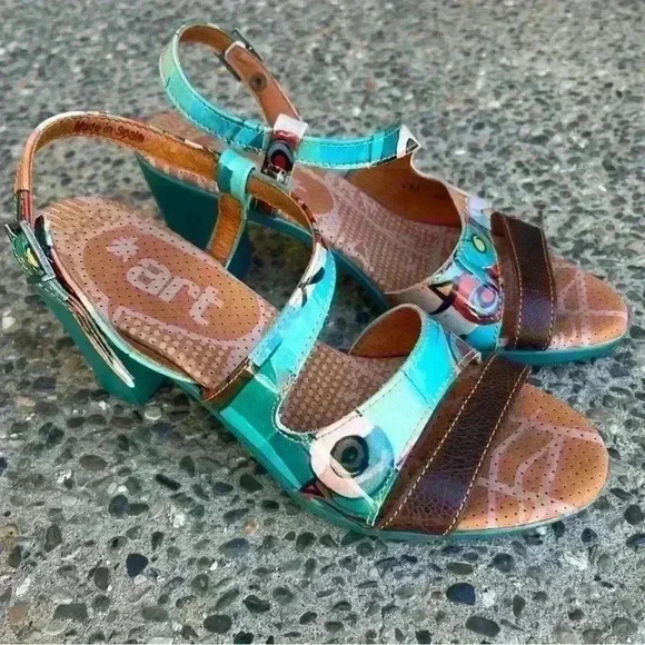 The Art Company Heel Sandals Women 7/7.5 Turquoise Rubber Sole 38 EUC Summer - Picture 2 of 10